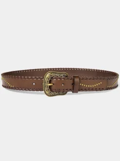 Joe Browns Brown Patterned Leather Belt With Gold Buckle & Studs Earrings