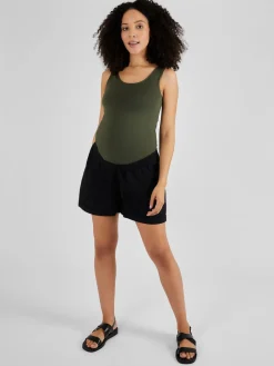 Jojo Maman Bébé Linen Blend Drawstring Waist Maternity Shorts Black Hot