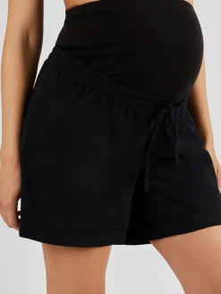 Jojo Maman Bébé Linen Blend Drawstring Waist Maternity Shorts Black Hot