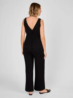 Jojo Maman Bébé Palm Tree Strap Maternity Wide Leg Jersey Jumpsuit Black New
