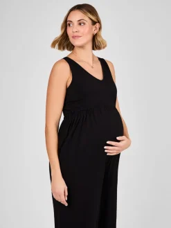 Jojo Maman Bébé Palm Tree Strap Maternity Wide Leg Jersey Jumpsuit Black New
