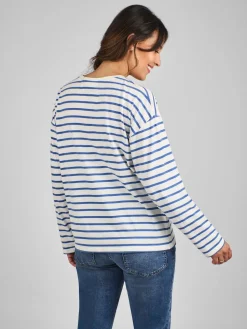 Jojo Maman Bébé Blue & Cream Stripe Long Sleeve Boyfriend Maternity T-Shirt Online