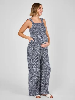Jojo Maman Bébé Blue Ditsy Floral Maternity Shirred Jumpsuit New