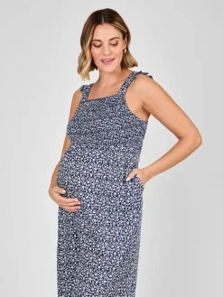 Jojo Maman Bébé Blue Ditsy Floral Maternity Shirred Jumpsuit New