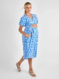 Jojo Maman Bébé Blue Floral Print Maternity Midi Dress Online