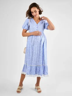 Jojo Maman Bébé Blue Floral Print Maternity Midi Dress Online