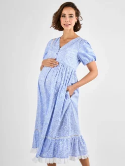 Jojo Maman Bébé Blue Floral Print Maternity Midi Dress Online