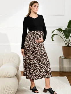Jojo Maman Bébé Brown Print Maternity Midi Skirt Clearance