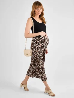 Jojo Maman Bébé Brown Print Maternity Midi Skirt Clearance