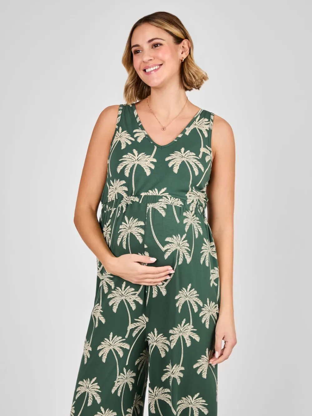 Jojo Maman Bébé Palm Tree Strap Maternity Wide Leg Jersey Jumpsuit Green Online