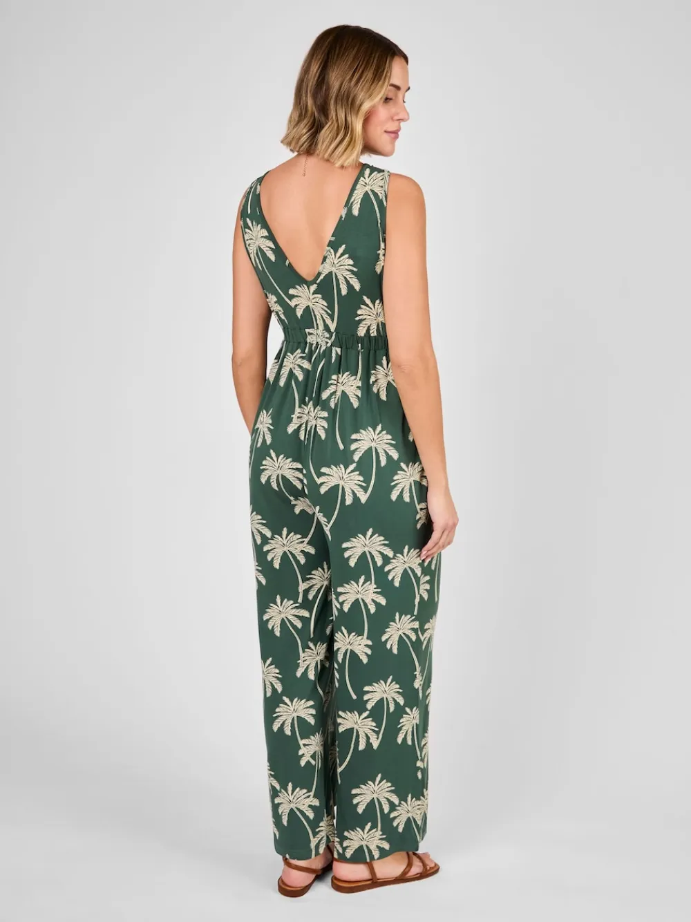 Jojo Maman Bébé Palm Tree Strap Maternity Wide Leg Jersey Jumpsuit Green Online
