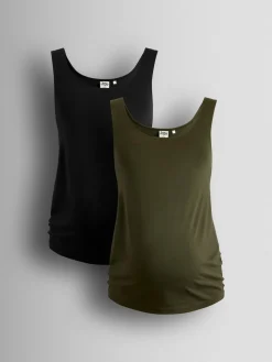 Jojo Maman Bébé Khaki Green 2-Pack Maternity Vest Tops Best