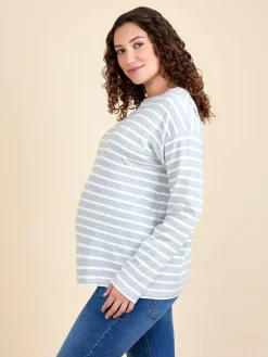 Jojo Maman Bébé Light Grey Stripe Long Sleeve Boyfriend Maternity T-Shirt Hot