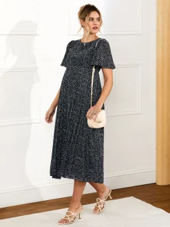 Jojo Maman Bébé Navy Chiffon Pleated Nursing Midi Dress Sale