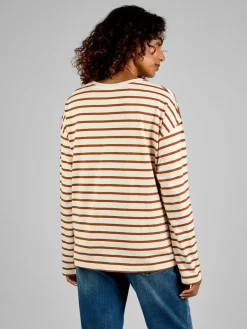 Jojo Maman Bébé Oatmeal & Toffee Stripe Long Sleeve Boyfriend Maternity T-Shirt Hot