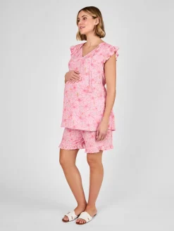 Jojo Maman Bébé Pink Floral Patterned Frill Maternity Shorts