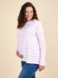 Jojo Maman Bébé Pink Stripe Long Sleeve Boyfriend Maternity T-Shirt Best