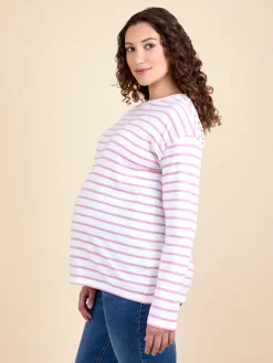 Jojo Maman Bébé Pink Stripe Long Sleeve Boyfriend Maternity T-Shirt Best