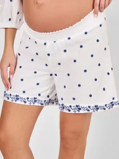 Jojo Maman Bébé White Maternity Embroidered Shorts Outlet