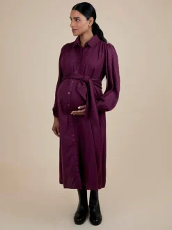 Jojo Maman Bébé Wine Spot Maternity Midi Shirt Dress With Tie Outlet