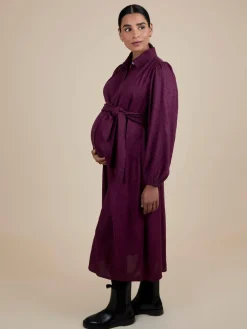 Jojo Maman Bébé Wine Spot Maternity Midi Shirt Dress With Tie Outlet