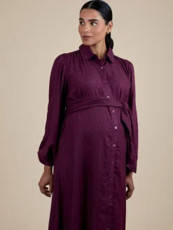 Jojo Maman Bébé Wine Spot Maternity Midi Shirt Dress With Tie Outlet