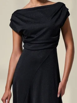 Jolie Moi Asymmetric Draped Midi Dress Black Best