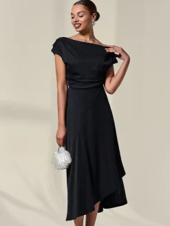 Jolie Moi Asymmetric Draped Midi Dress Black Best