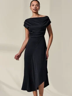 Jolie Moi Asymmetric Draped Midi Dress Black Best