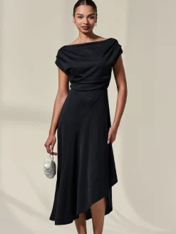 Jolie Moi Asymmetric Draped Midi Dress Black Best