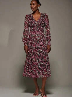 Jolie Moi Black Long Sleeve Printed Lace Maxi Dress Best