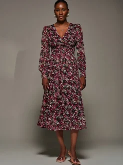 Jolie Moi Black Long Sleeve Printed Lace Maxi Dress Best