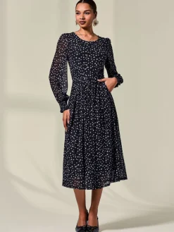 Jolie Moi Black Long Sleeve Mesh Midi Dress Online