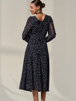 Jolie Moi Black Long Sleeve Mesh Midi Dress Online