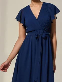 Jolie Moi Chiffon Flutter Sleeve Maxi Dress Blue
