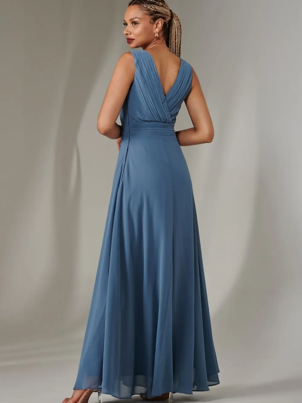 Jolie Moi Blue Cora Sleeveless Chiffon Maxi Dress Outlet