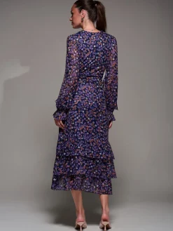 Jolie Moi Long Sleeve Frill Detail Mesh Maxi Dress Blue Discount