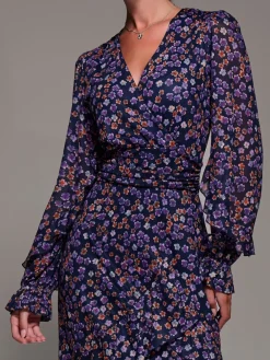 Jolie Moi Long Sleeve Frill Detail Mesh Maxi Dress Blue Discount