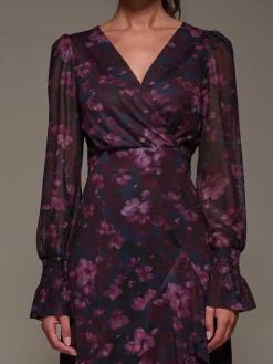 Jolie Moi Blue Long Sleeve Ruffle Hem Mesh Maxi Dress Clearance