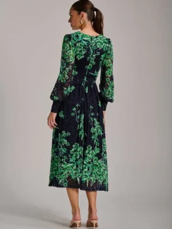 Jolie Moi Blue Long Sleeve Print Lace Maxi Dress Clearance