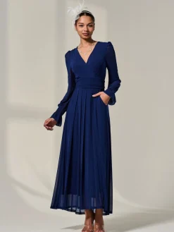 Jolie Moi Blue Long Sleeve Mesh Maxi Dress Sale