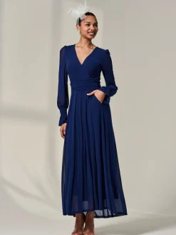 Jolie Moi Blue Long Sleeve Mesh Maxi Dress Sale