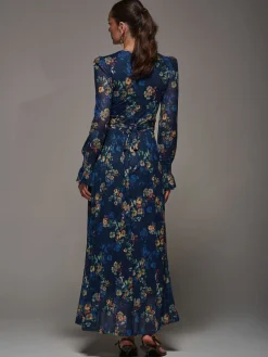 Jolie Moi Blue Long Sleeve Mesh Maxi Dress Outlet