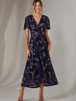 Jolie Moi Mesh Short Sleeve Midaxi Dress Blue Outlet