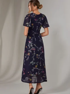 Jolie Moi Mesh Short Sleeve Midaxi Dress Blue Outlet