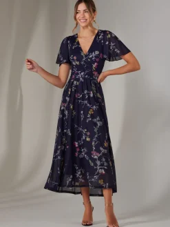 Jolie Moi Mesh Short Sleeve Midaxi Dress Blue Outlet