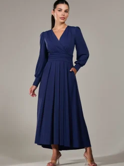 Jolie Moi Petite Petite Long Sleeve Soft Silky Jersey Maxi Dress Blue Hot