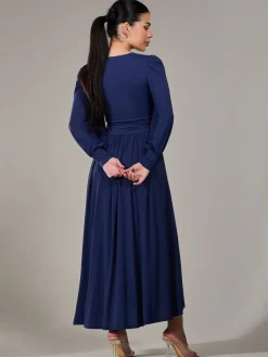 Jolie Moi Petite Petite Long Sleeve Soft Silky Jersey Maxi Dress Blue Hot
