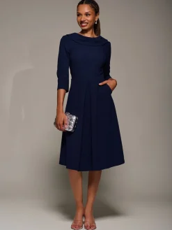 Jolie Moi Roll Neck Fit & Flare Midi Dress Blue Sale