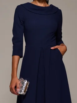 Jolie Moi Roll Neck Fit & Flare Midi Dress Blue Sale
